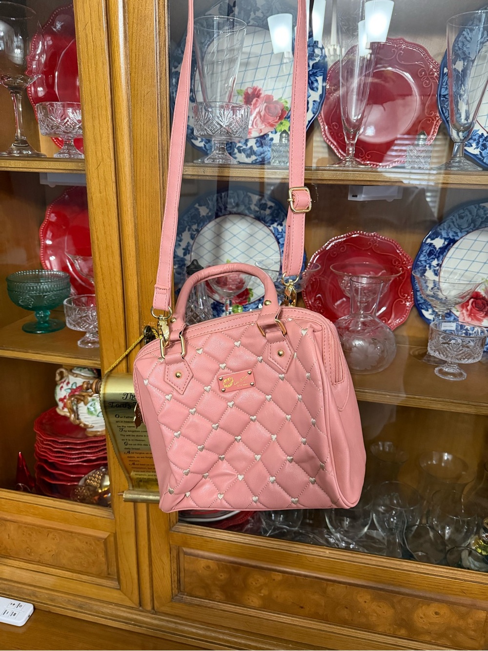 Betsey Johnson Pink Quilted Crossbody Satchel with Gold Hardware